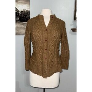J crew wool cashmere full button popcorn cardigan brown large womens flaw